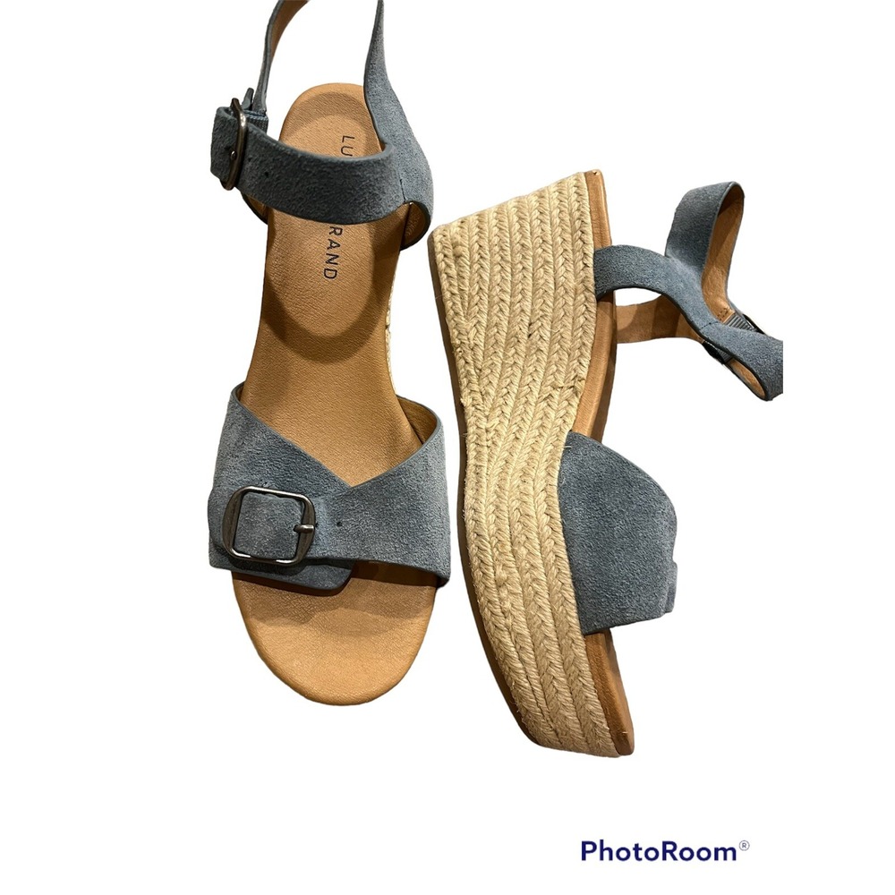 Lucky Brand Women's 9  Naveah Espadrille Wedge Sandal Leather Blue Suede - Picture 2 of 4